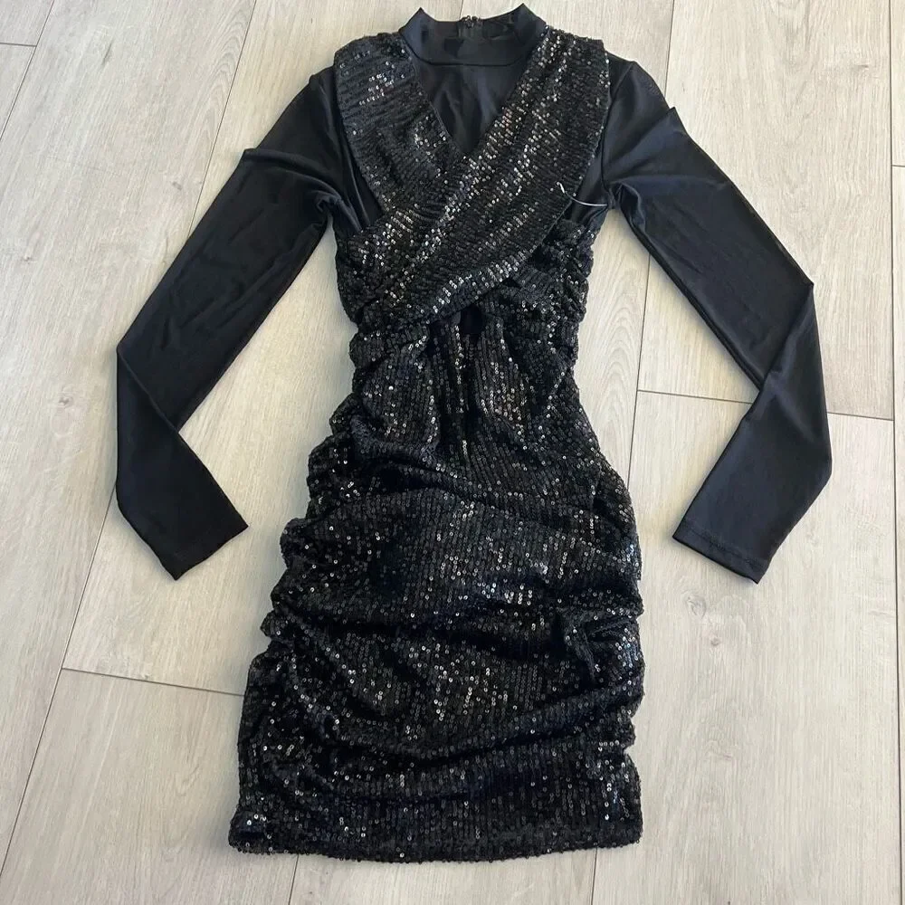 Animari Elegant Black Sequin mini dress size M